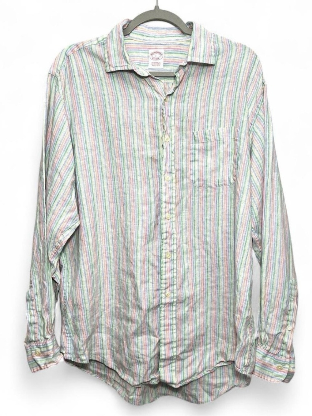 Brooks Brothers Irish Linen Button Down Striped Shirt Large Coastal Preppy